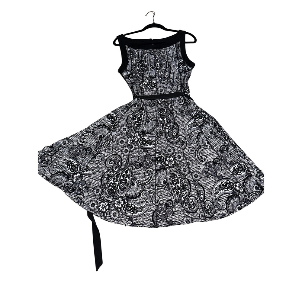 Glamour Womens Black White Paisley Floral Lace Print Fit Flare Midi Dress 14